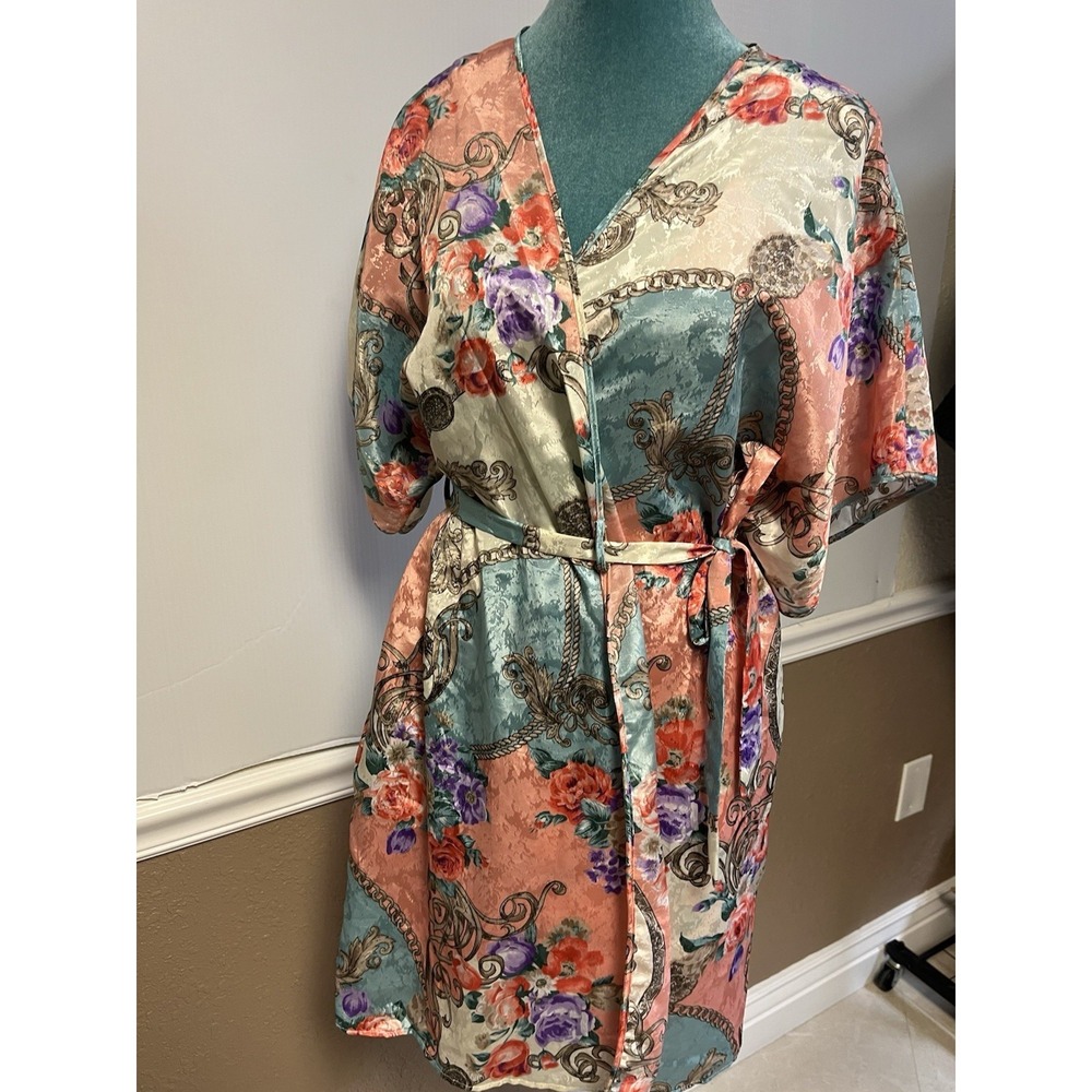 Cinema Etoile Vintage 2 Piece Nightgown Kimono Robe Set Floral Chain Print M/L - Picture 15 of 16